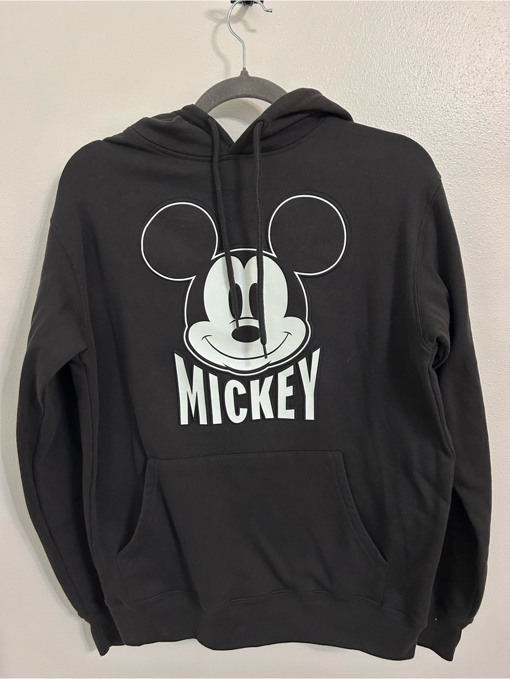 Disney Black Crewneck Hoodie with White embossed Mickey Graphic
